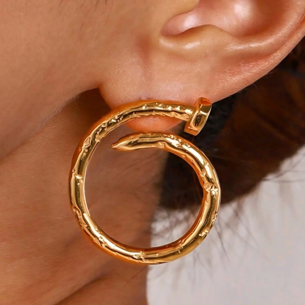 Gold Hoop Nail Head Earrings